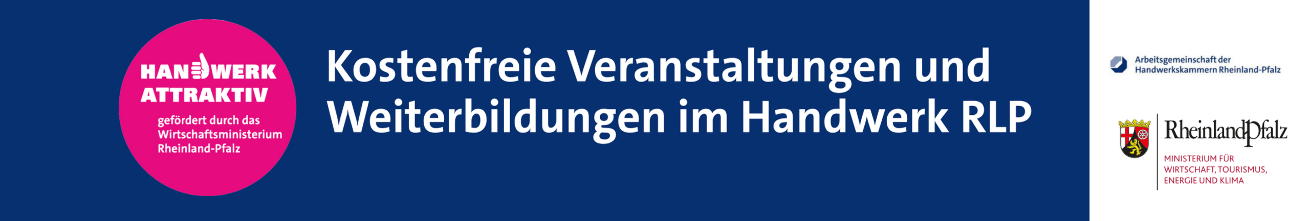 Titelbild mit Text: Kostenfreie Veranstaltungen zur Fachkräftesicherung im Handwerk – Handwerk attraktiv